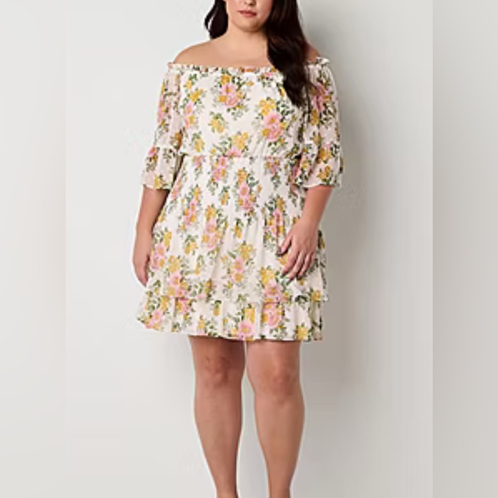 Premier Amour Women Floral Off Shoulder Dress Smocked Waist Size 14 P6RC7883